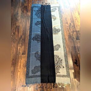 $5 Item! Melanie Lyne Vex Collection Blue Black Gold Huge Paisley Fringe Scarf
